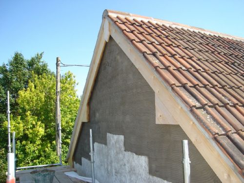 A gable end, render under way