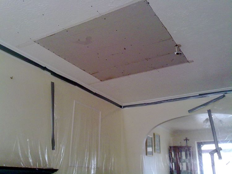 The damaged part of the ceiling replaced