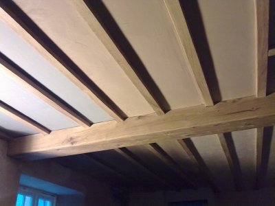 Beamed ceiling plastered between the timbers